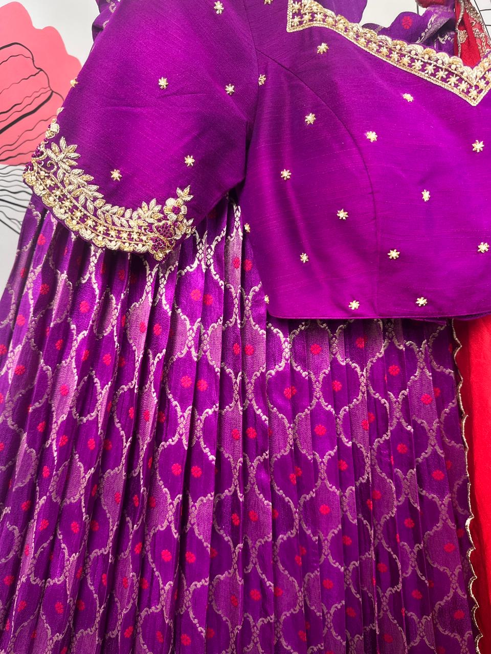 Wine and Red Banarasi Lehenga