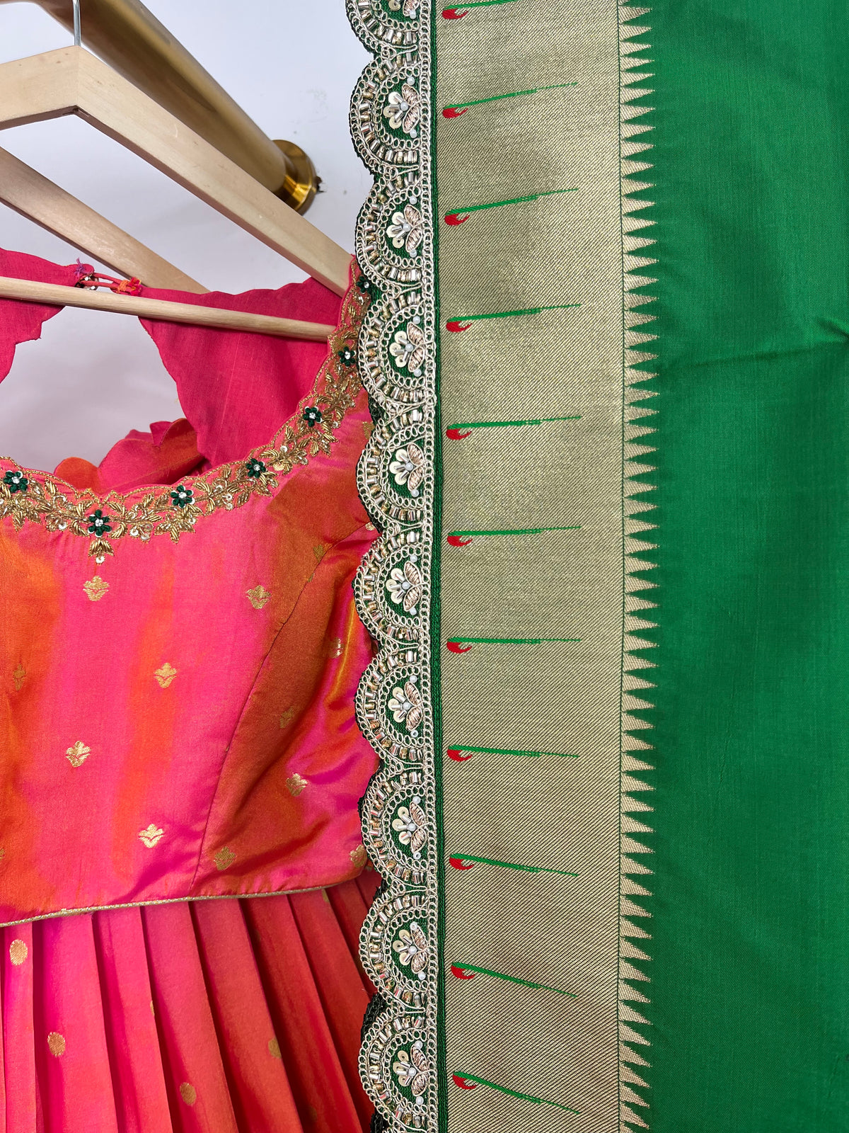 Pink and Green Paithani Lehenga