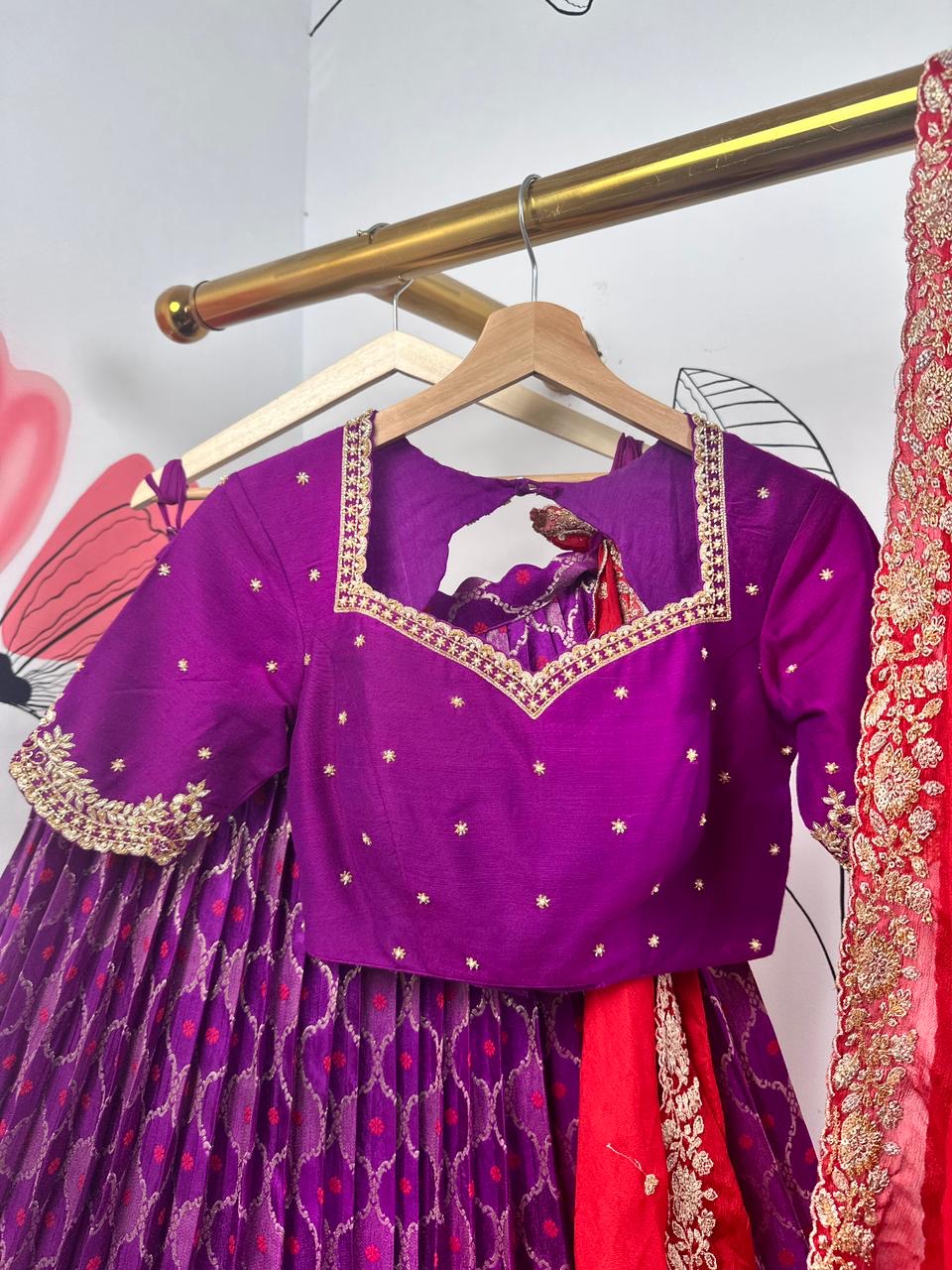 Wine and Red Banarasi Lehenga
