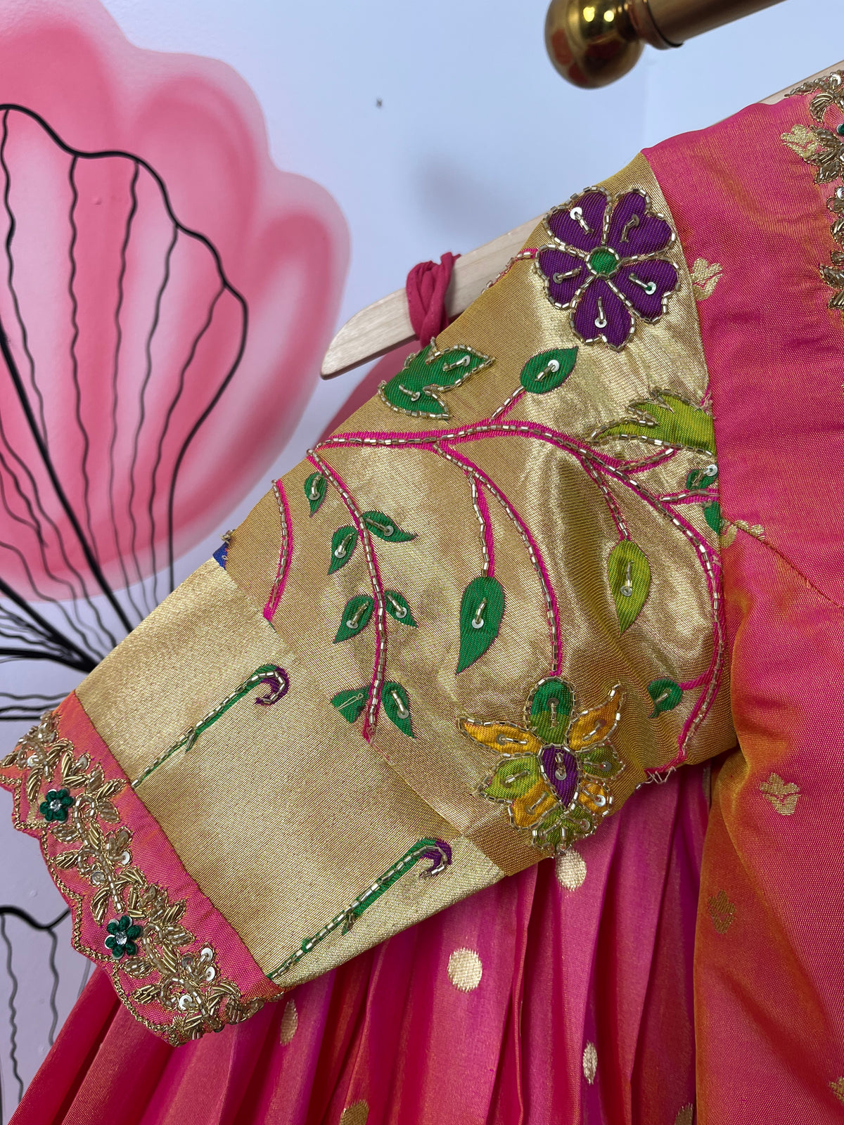 Pink and Green Paithani Lehenga