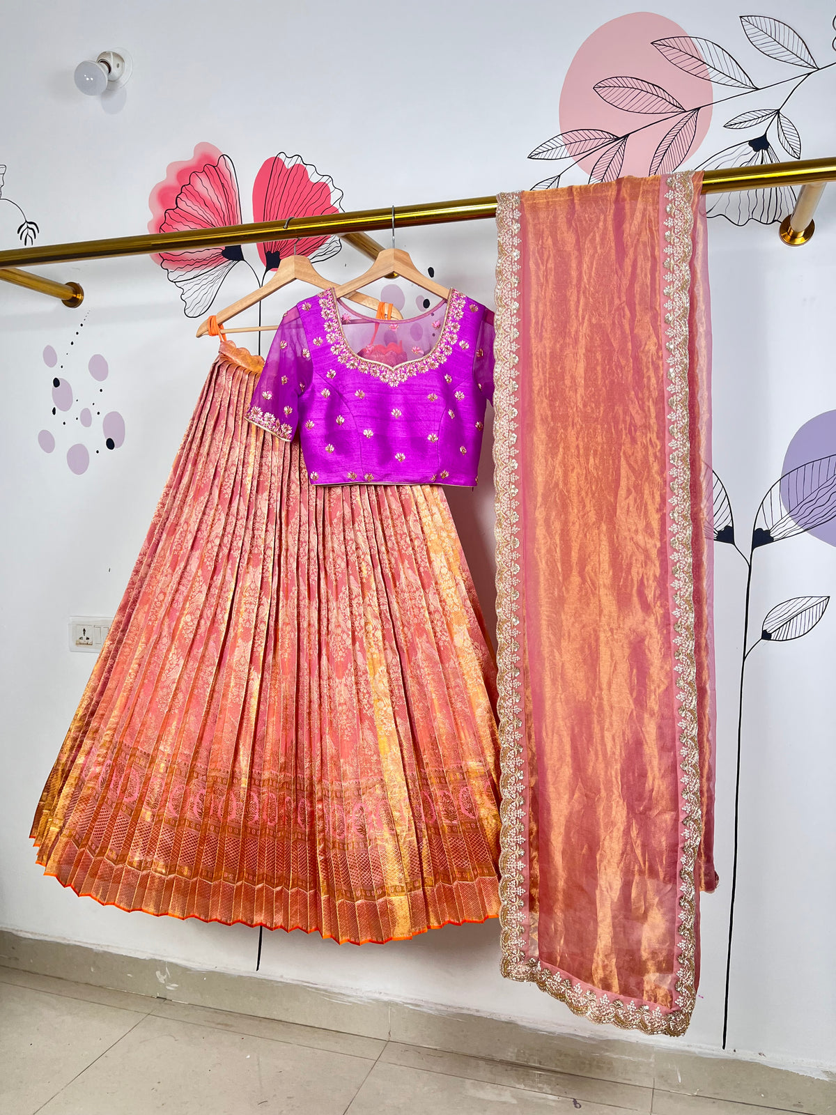 Pure Kanjeevaram Kanchi Peach Bridal Lehenga