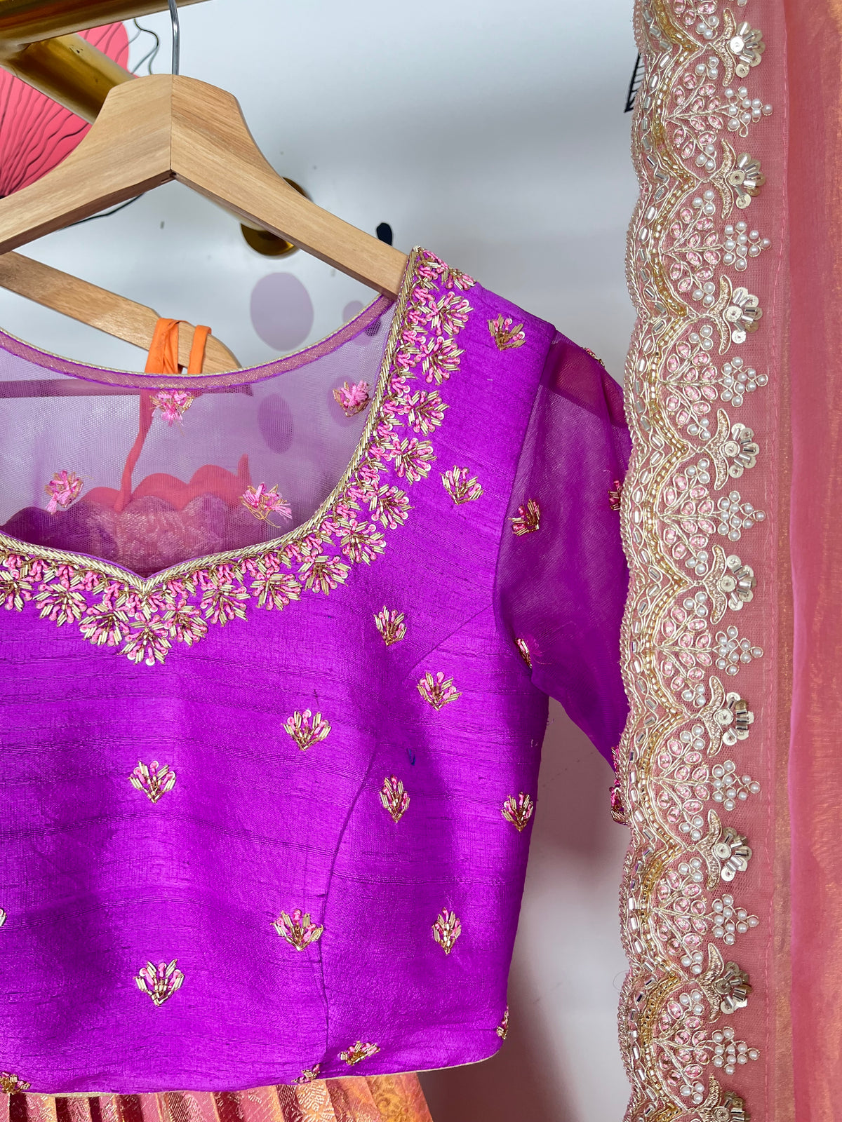 Pure Kanjeevaram Kanchi Peach Bridal Lehenga