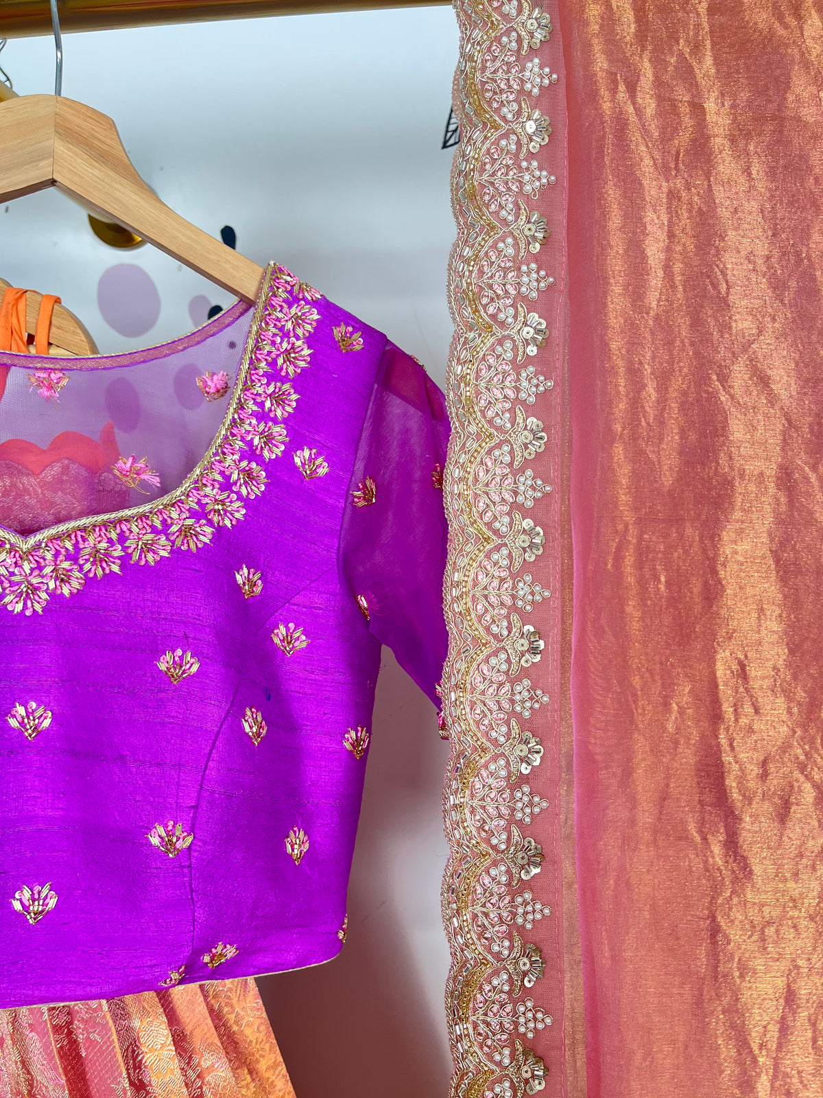 Pure Kanjeevaram Kanchi Peach Bridal Lehenga