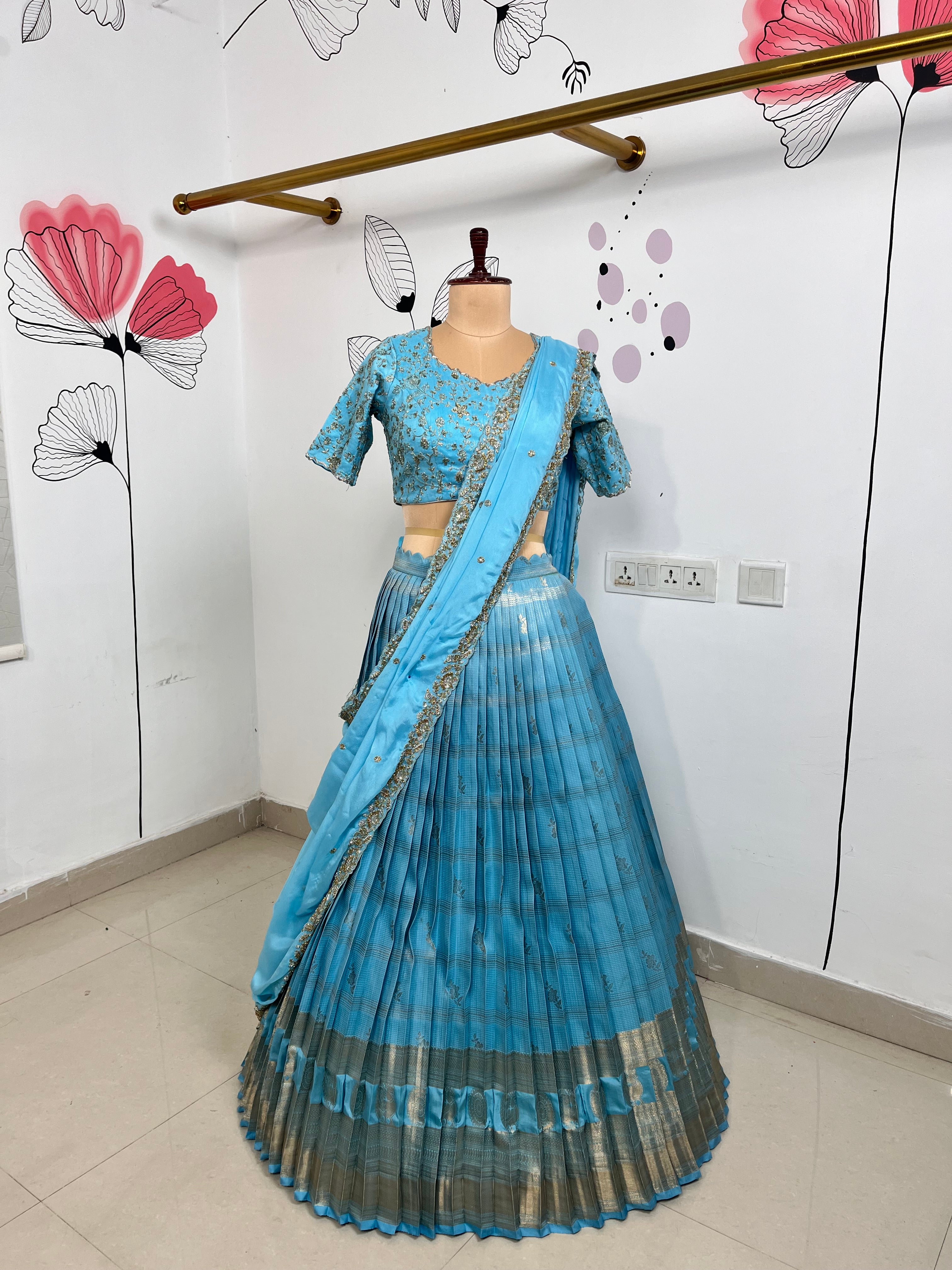 Sky Blue Kanjeevaram Lehenga