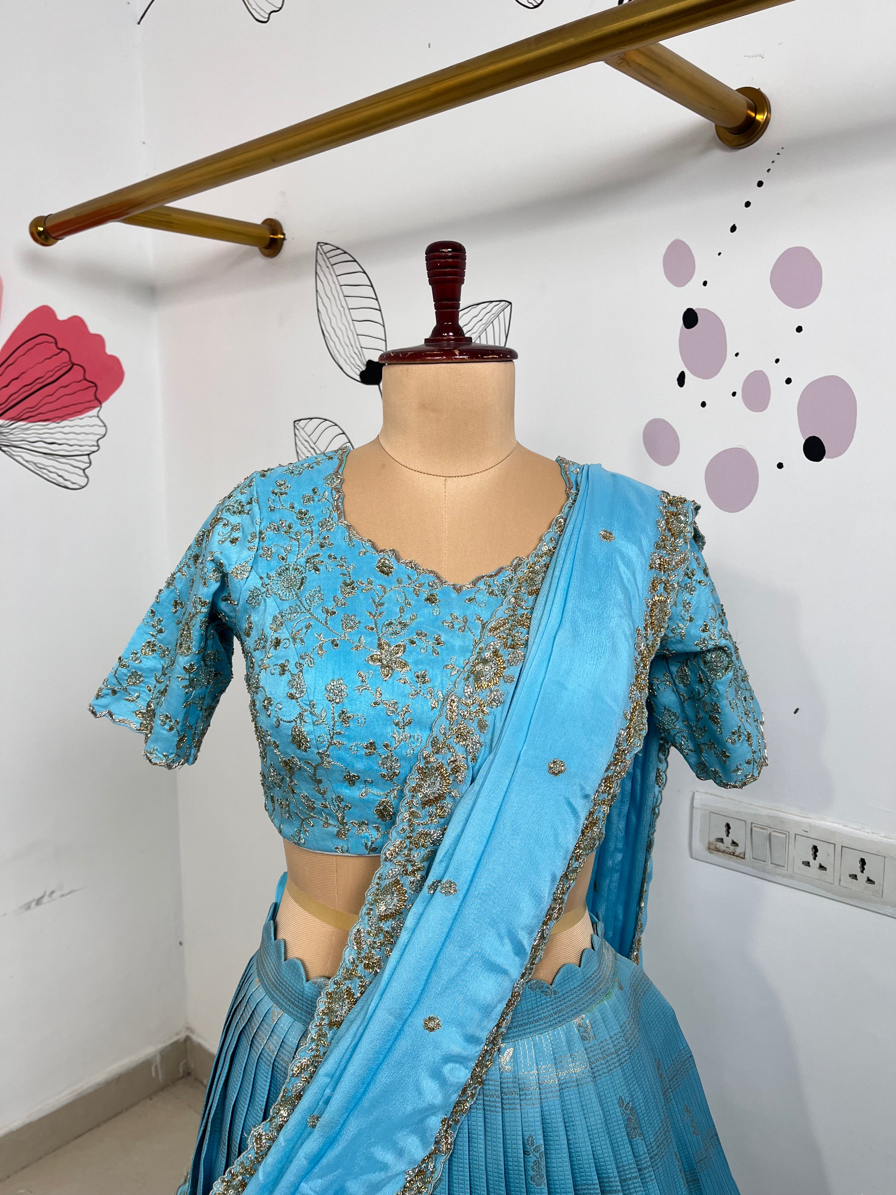 Sky Blue Kanjeevaram Lehenga