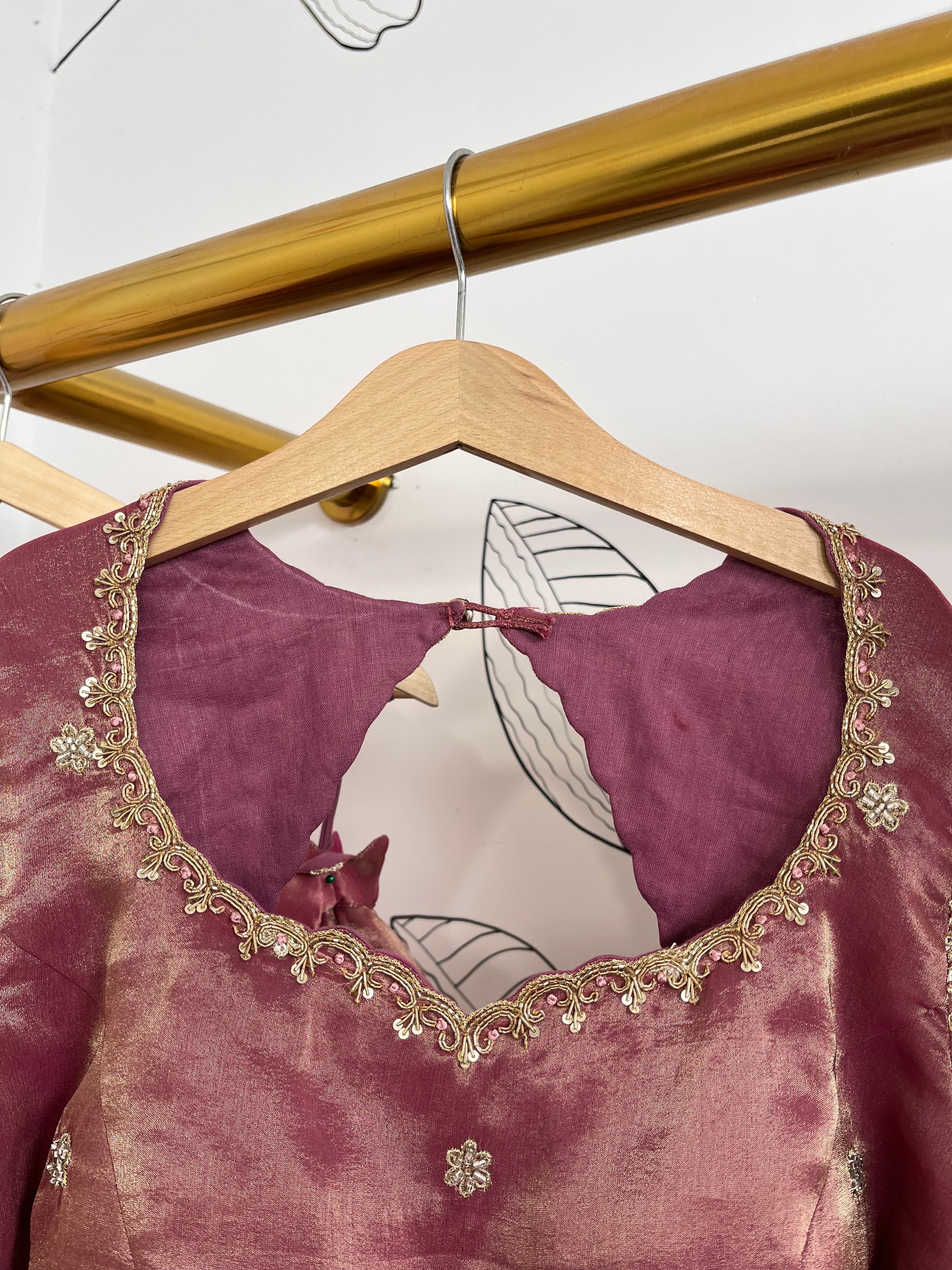 Onion Pink Beads Work Lehenga