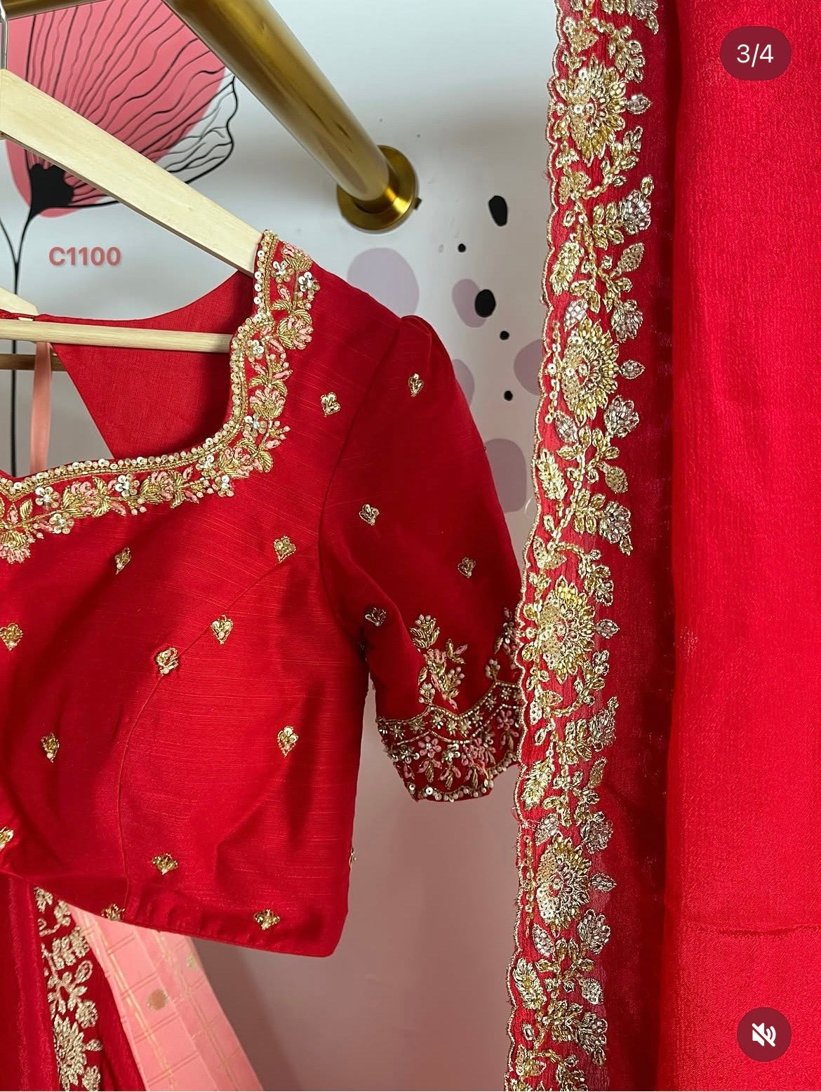 Baby Pink and Red Katan Silk Lehenga