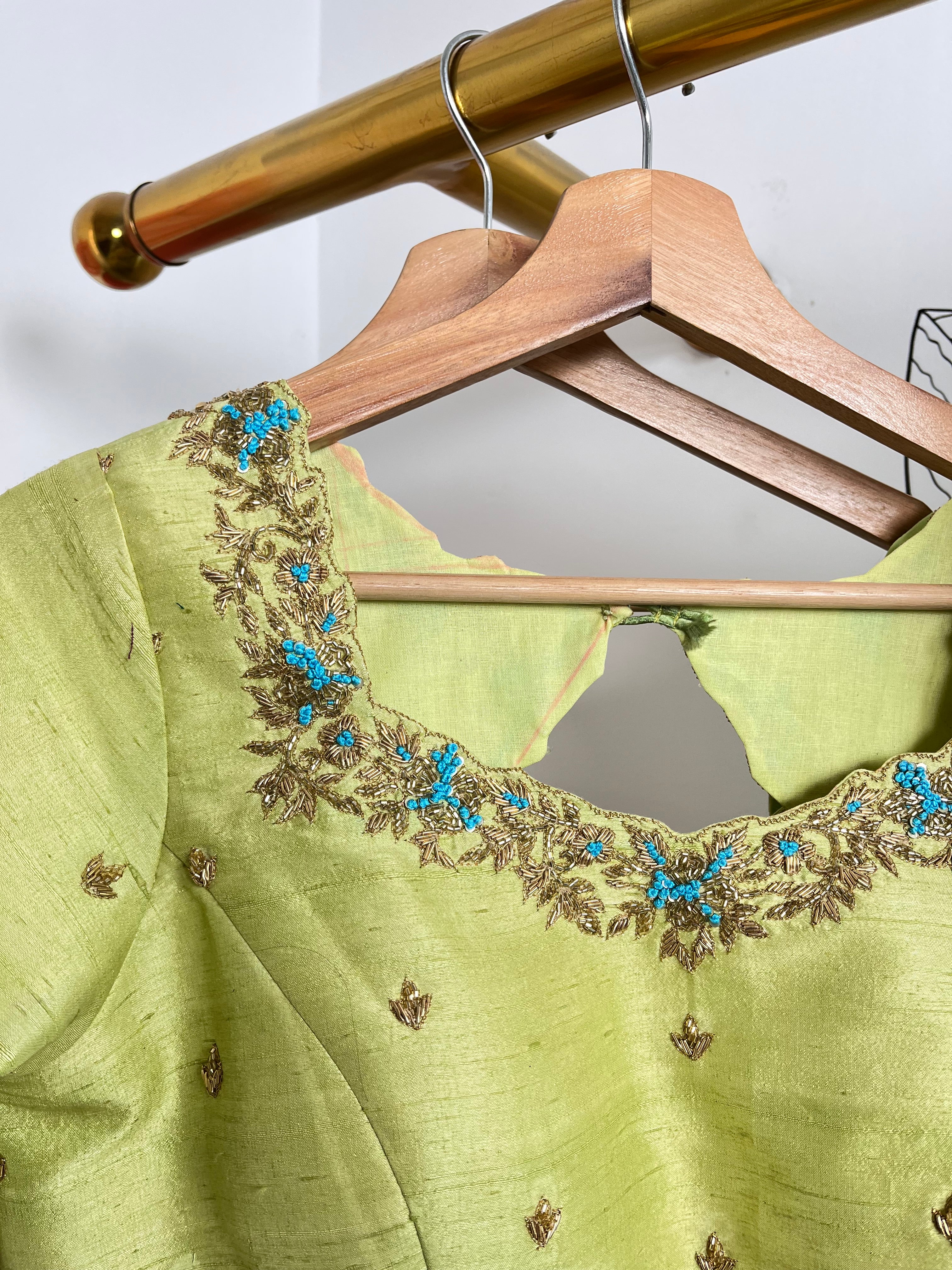 Green and Sky Blue Jari Kota Lehenga