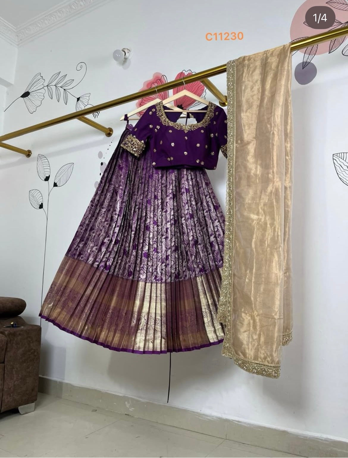 Wine and Gold Kanjeevaram Lehenga