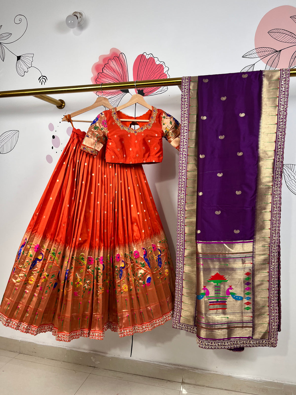 Orange and Purple Paithani Lehenga