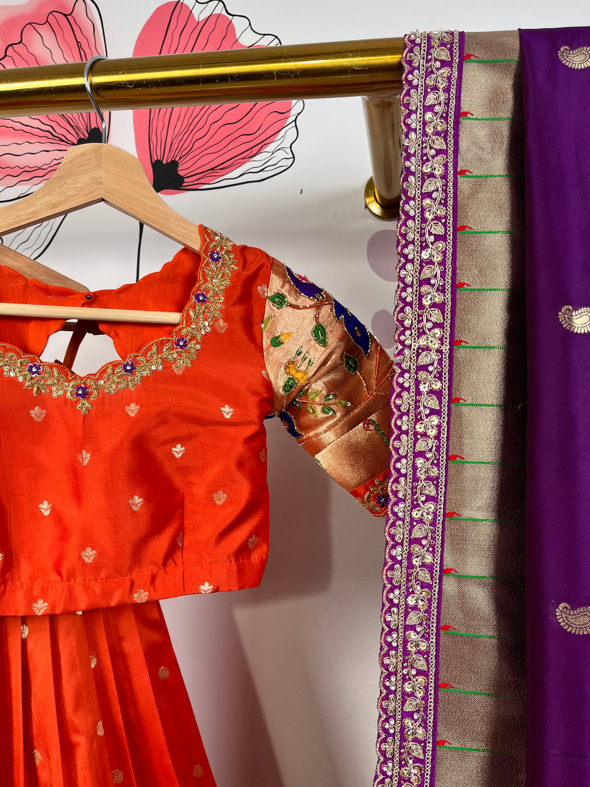Orange and Purple Paithani Lehenga