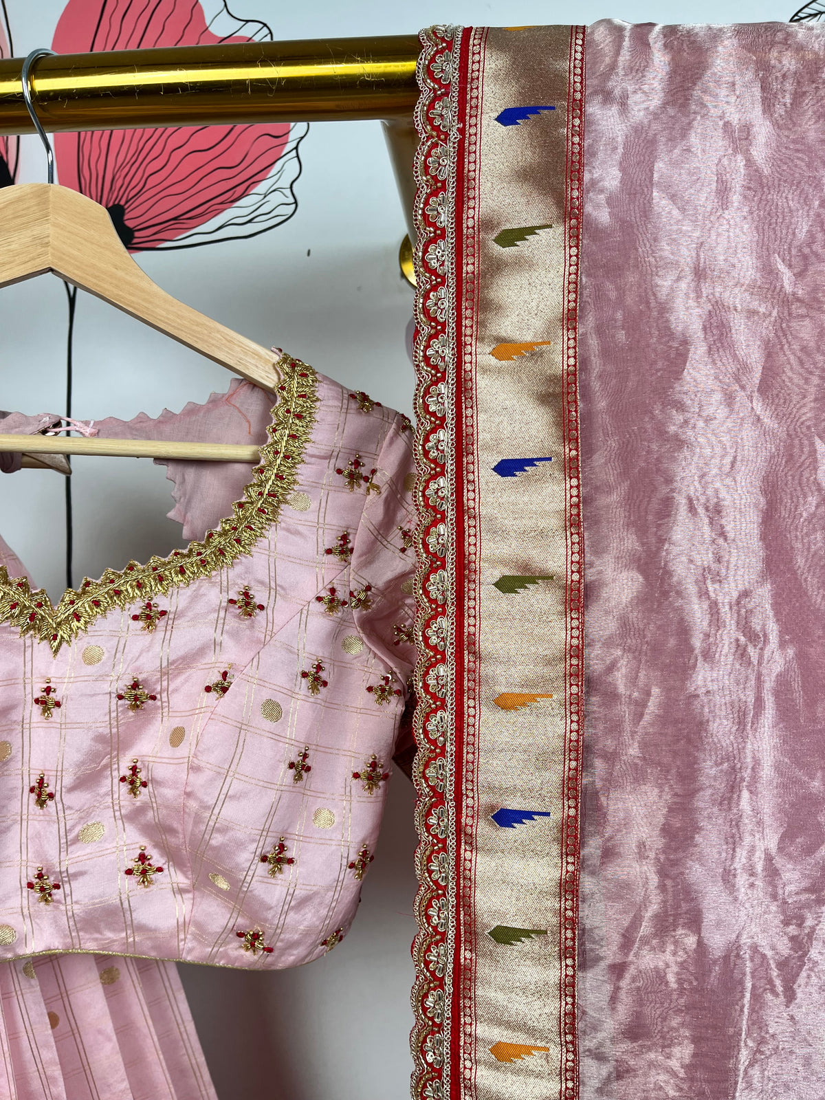 Pink and Red Paithani Lehenga