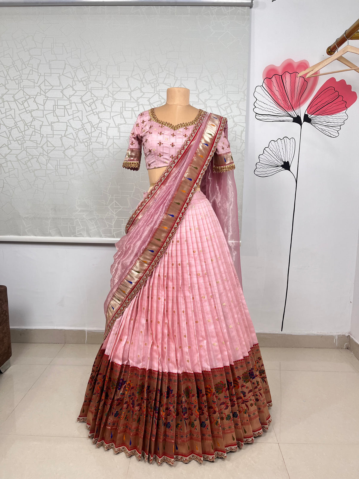 Pink and Red Paithani Lehenga