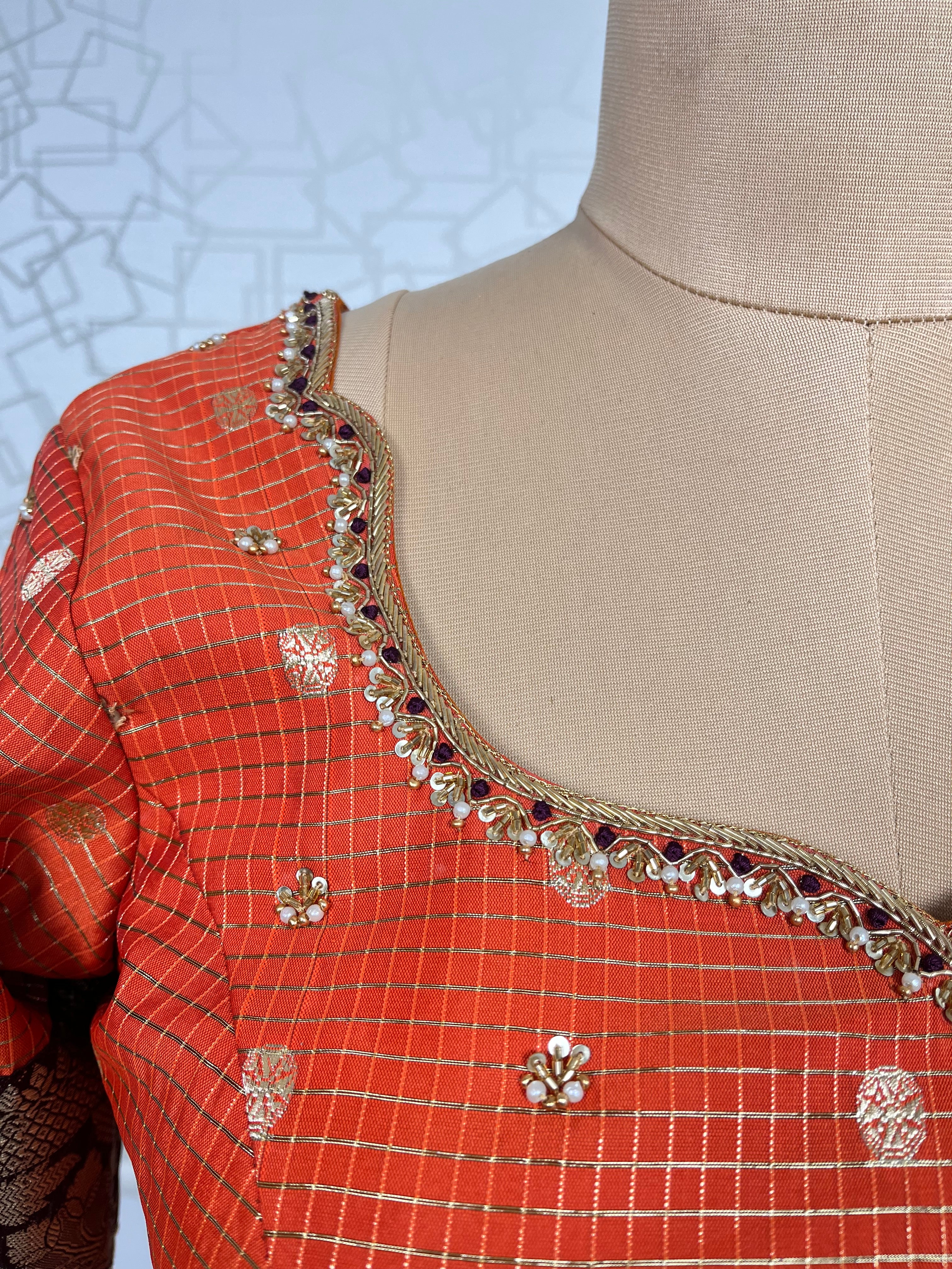 Orange And Brown Katan Silk Lehenga