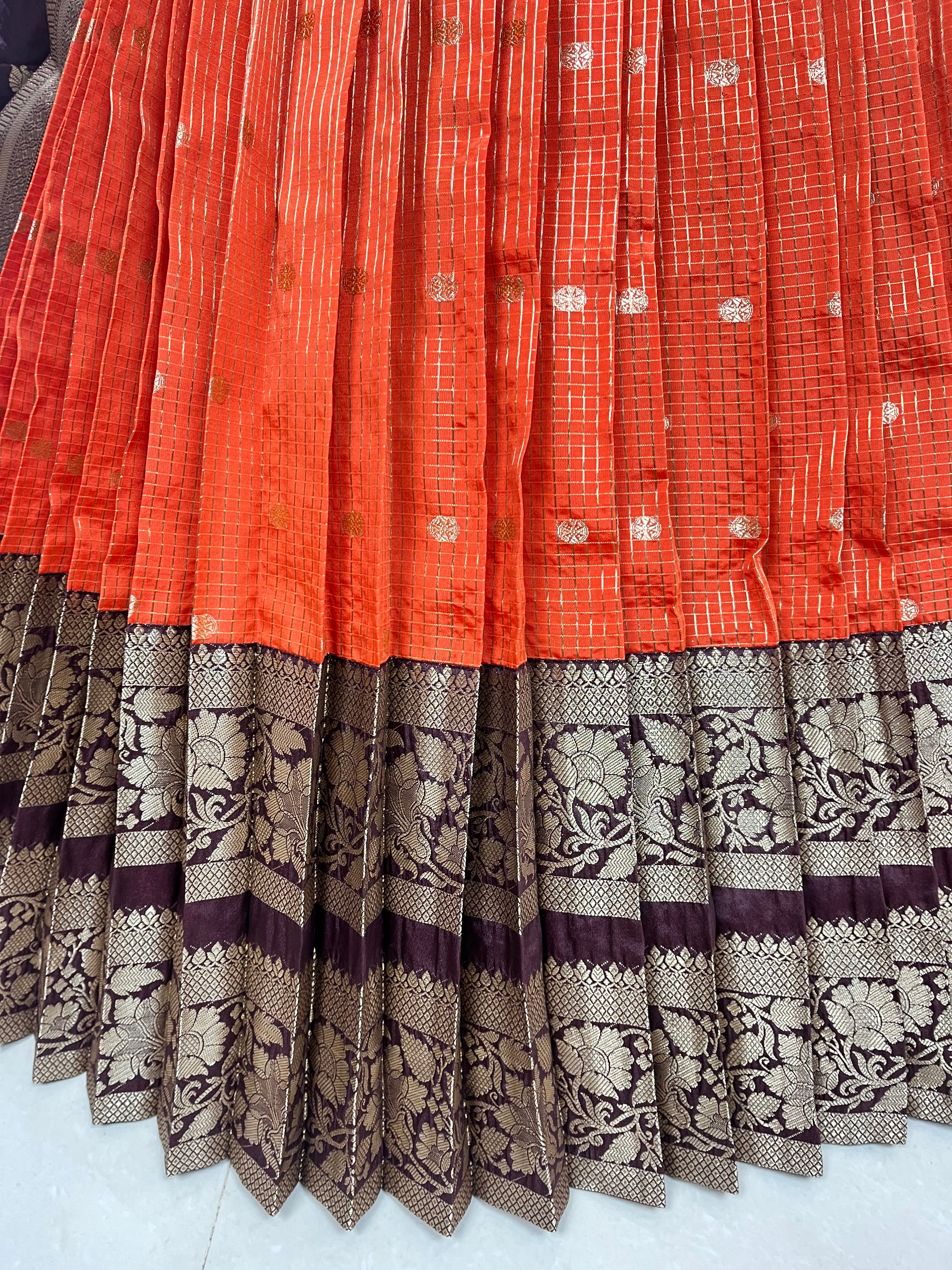 Orange And Brown Katan Silk Lehenga