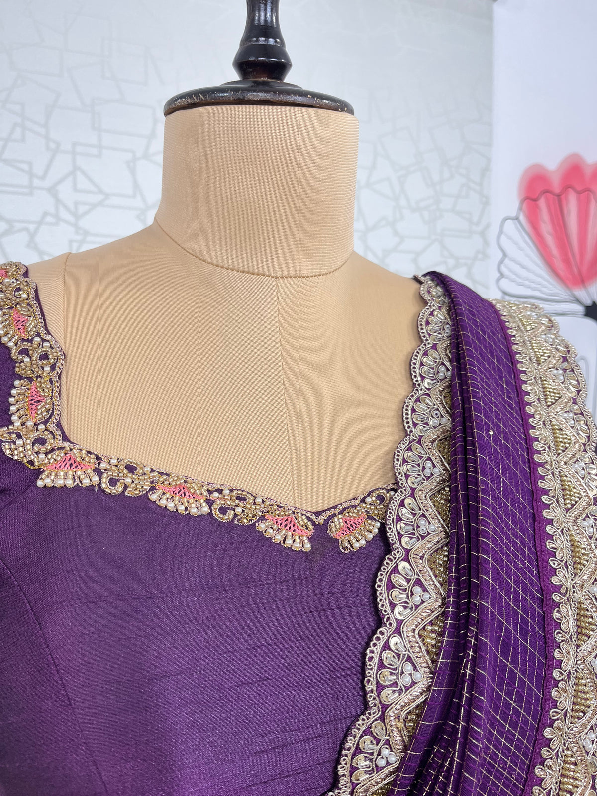 Peach and Wine Kanjeevaram Kanchi Pattu Lehenga
