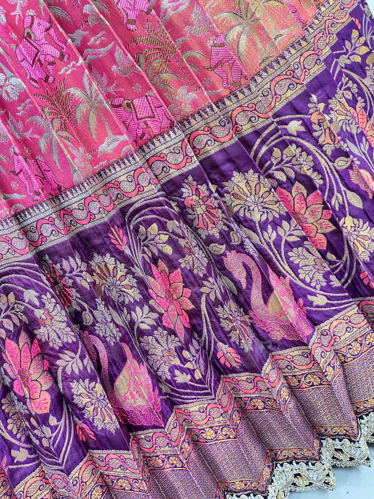 Peach and Wine Kanjeevaram Kanchi Pattu Lehenga