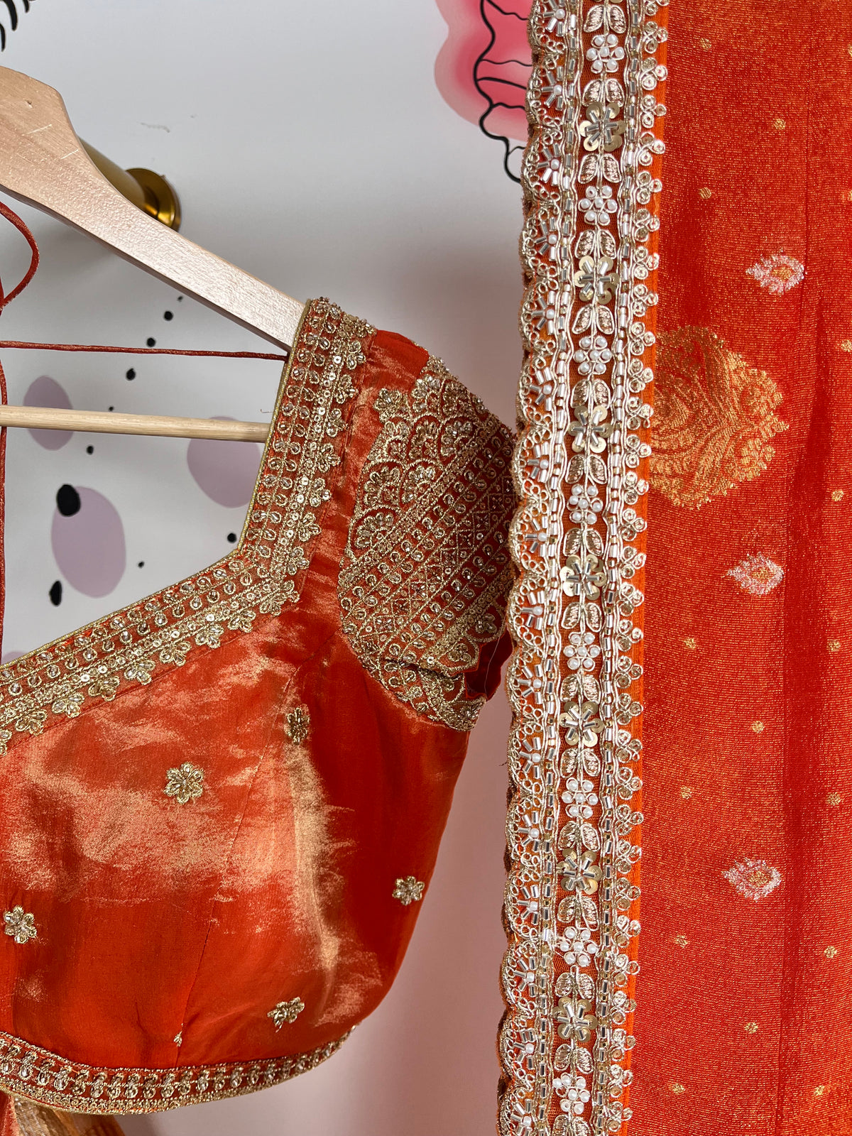 Peach and Orange Tissue Lehenga