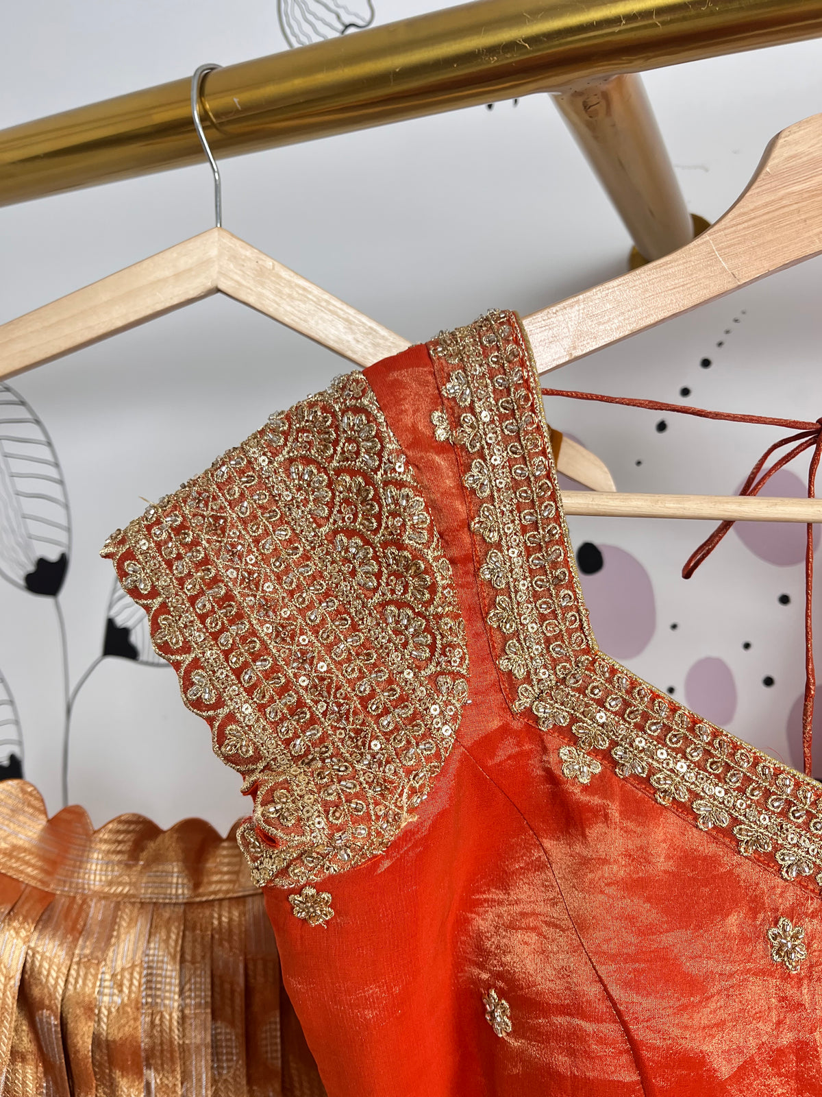 Peach and Orange Tissue Lehenga