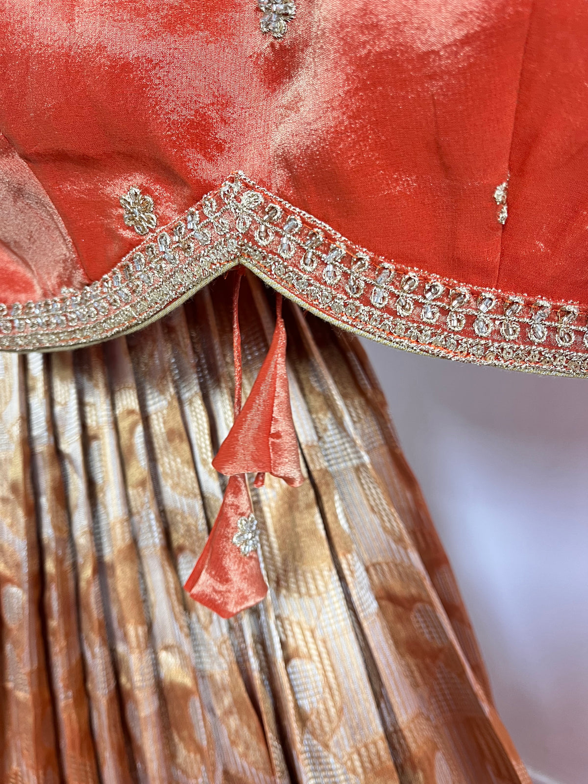 Peach and Orange Tissue Lehenga