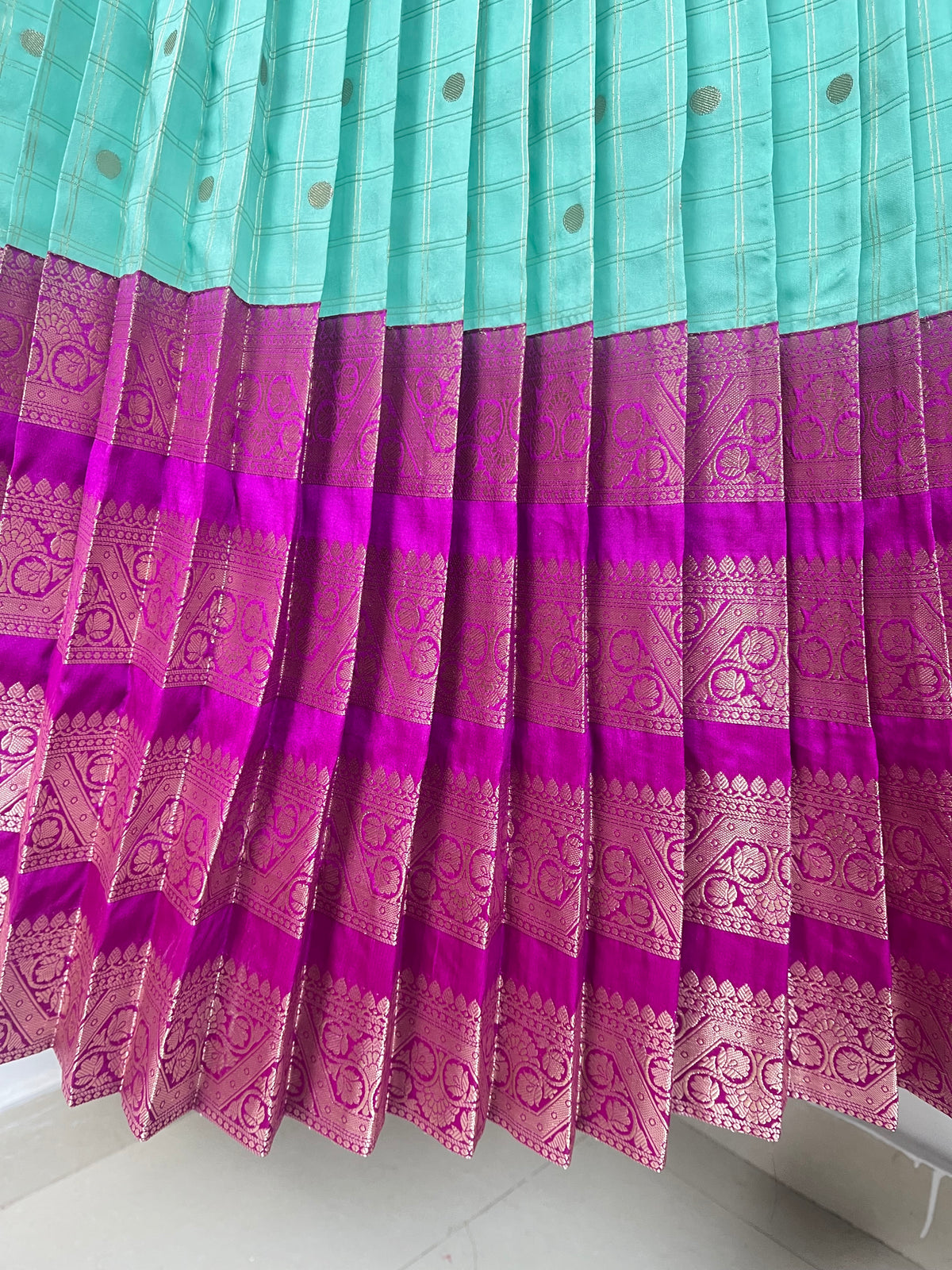 Sea Green and Wine Katan Silk Lehenga