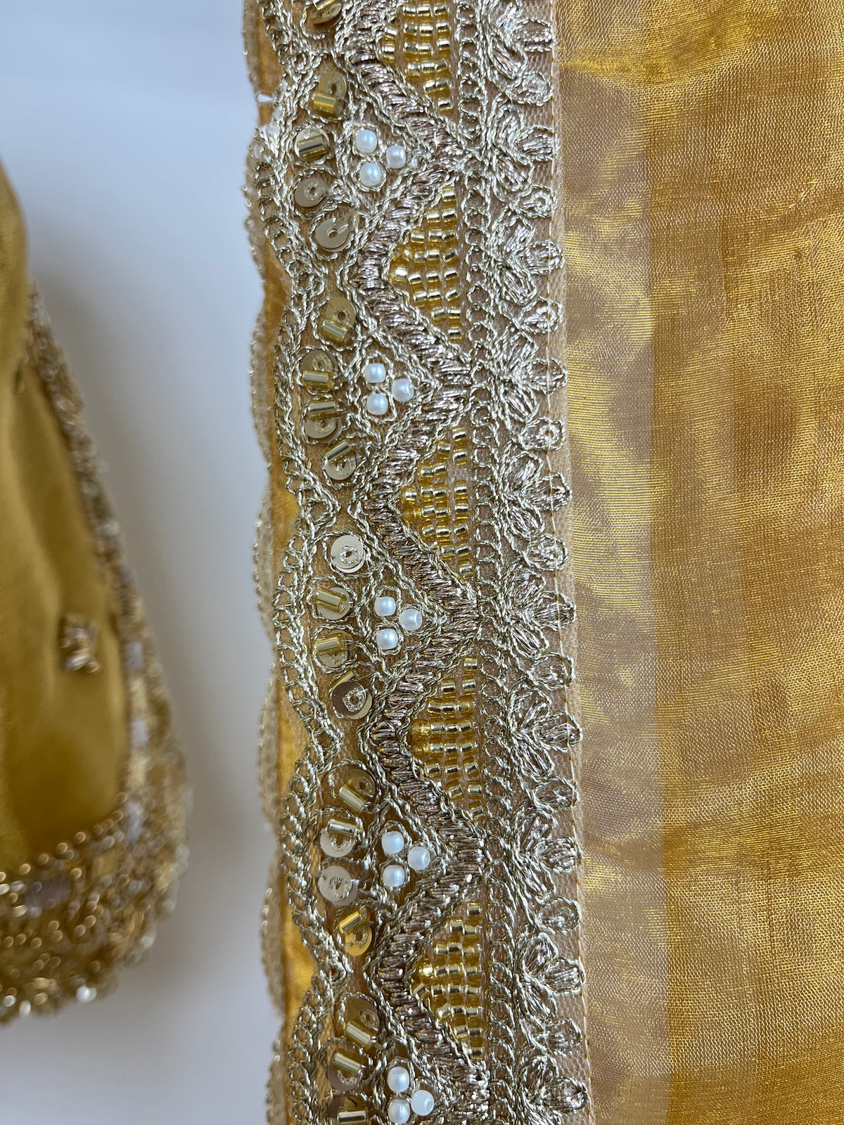 Gold and Silver Kanchi Tissue Lehenga