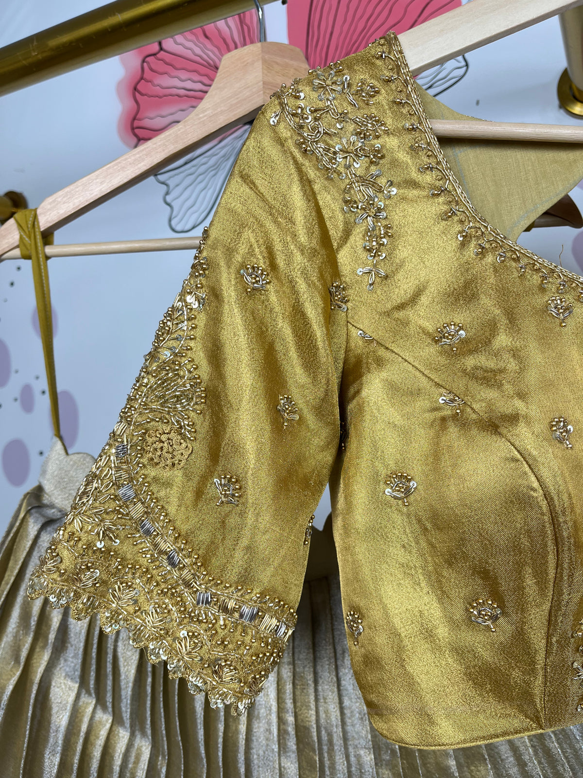 Gold and Silver Kanchi Tissue Lehenga