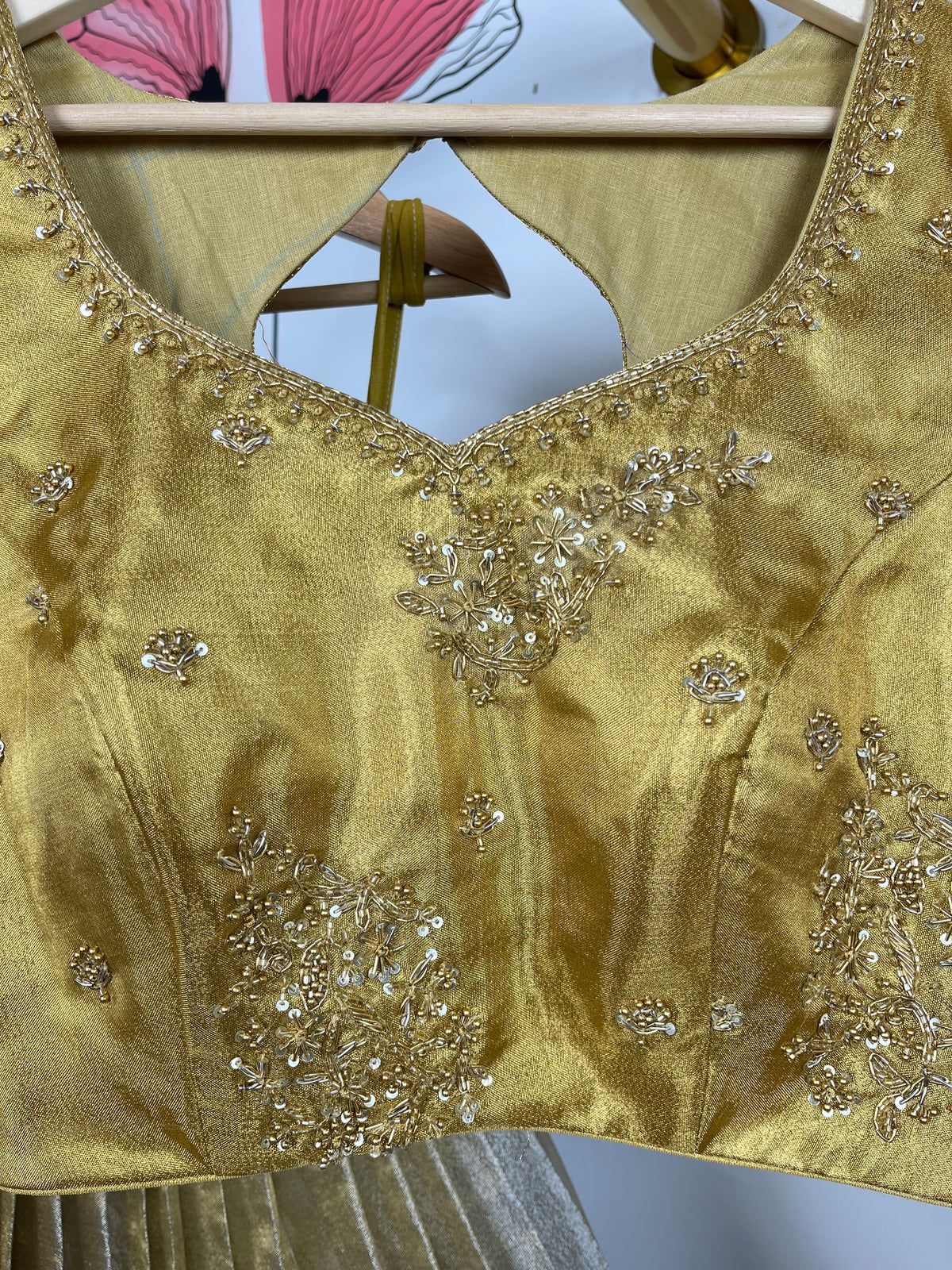 Gold and Silver Kanchi Tissue Lehenga
