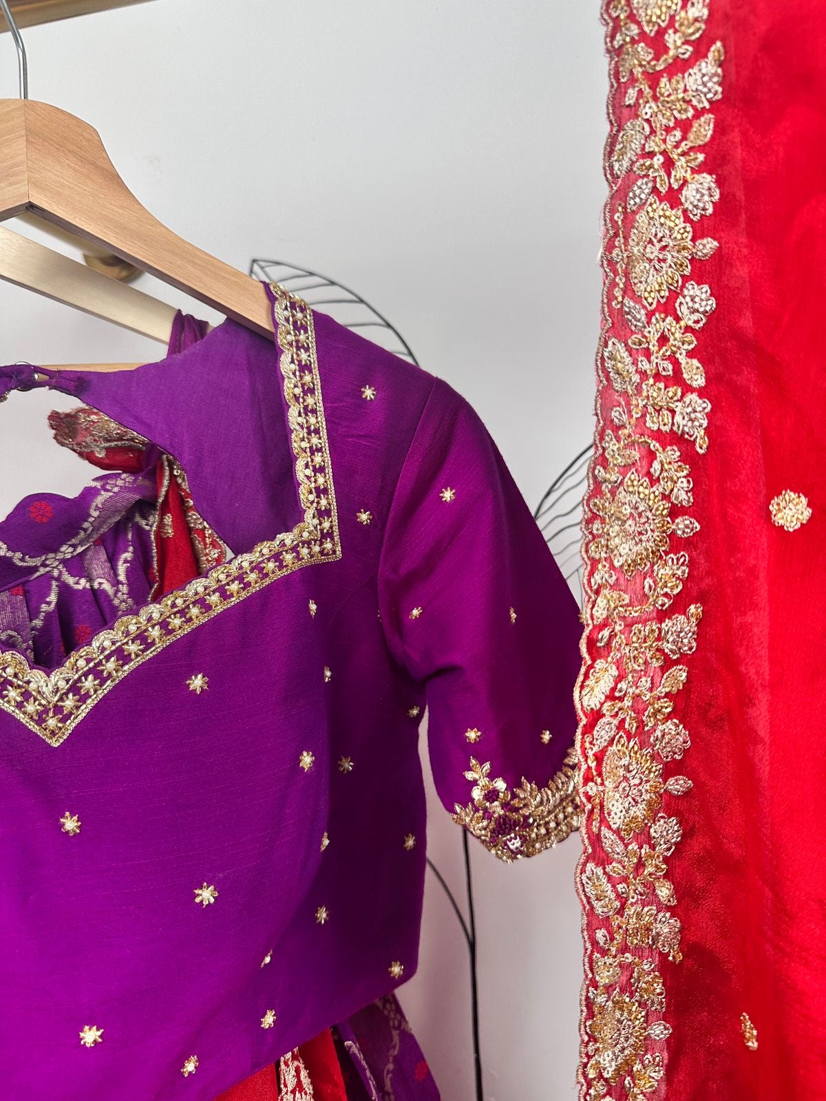 Wine and Red Banarasi Lehenga