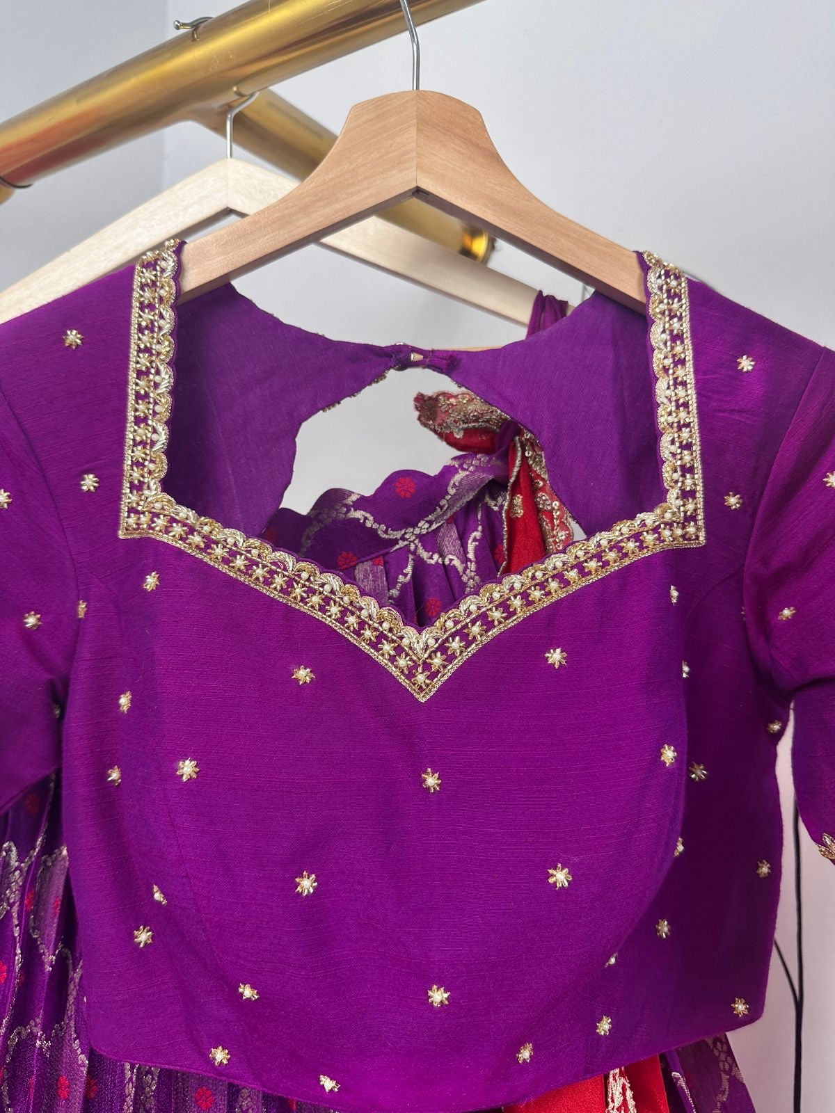 Wine and Red Banarasi Lehenga