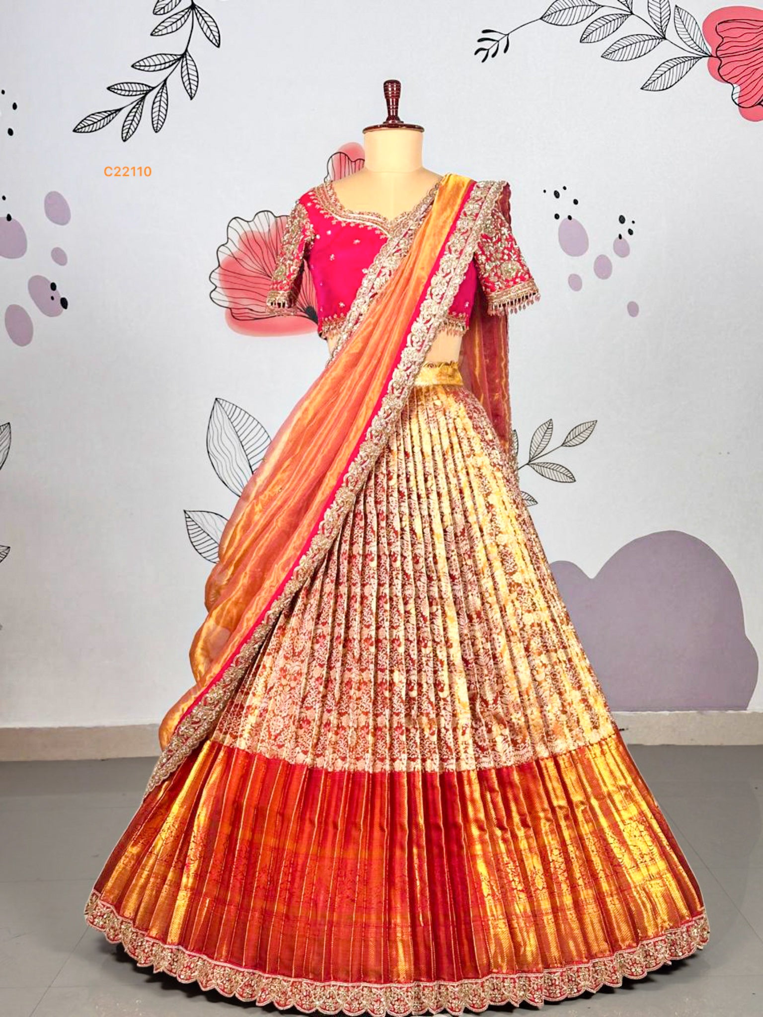 Pure Reddish Gold Kanjeevaram Lehenga